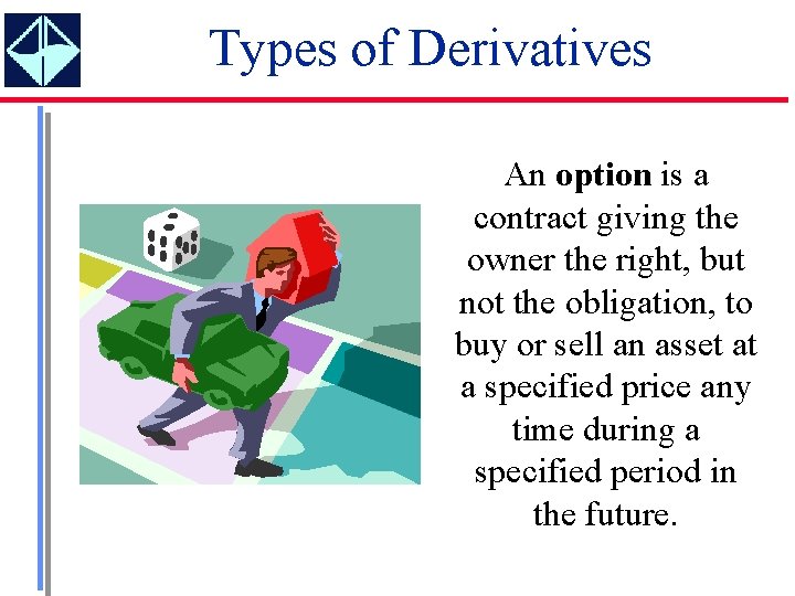 Types of Derivatives An option is a contract giving the owner the right, but