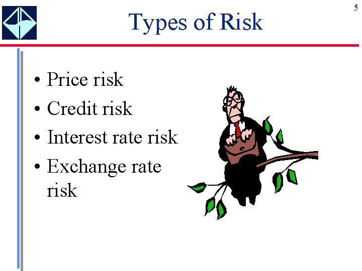 Types of Risk • • Price risk Credit risk Interest rate risk Exchange rate