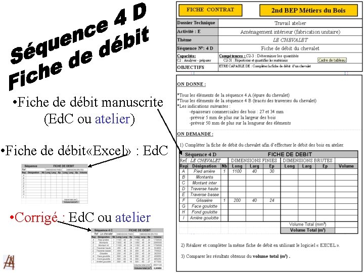  • Fiche de débit manuscrite (Ed. C ou atelier) • Fiche de débit