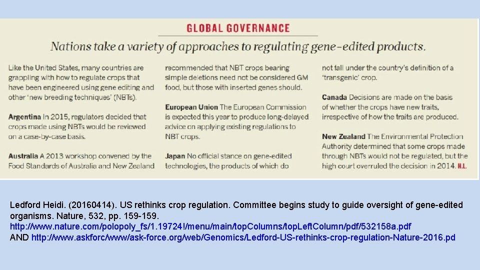 Ledford Heidi. (20160414). US rethinks crop regulation. Committee begins study to guide oversight of