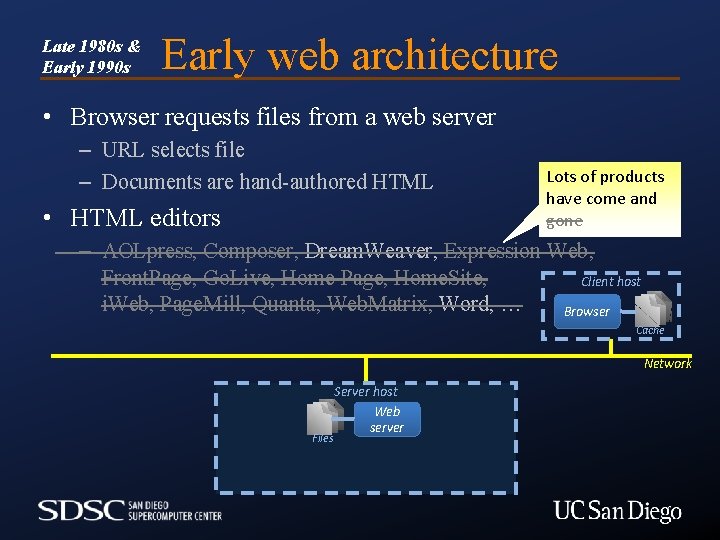 Late 1980 s & Early 1990 s Early web architecture • Browser requests files