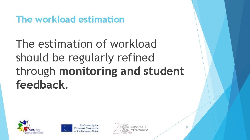 The workload estimation The estimation of workload should be regularly refined through monitoring and