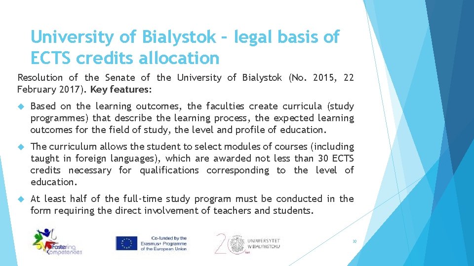 University of Bialystok – legal basis of ECTS credits allocation Resolution of the Senate