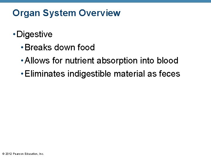 Organ System Overview • Digestive • Breaks down food • Allows for nutrient absorption