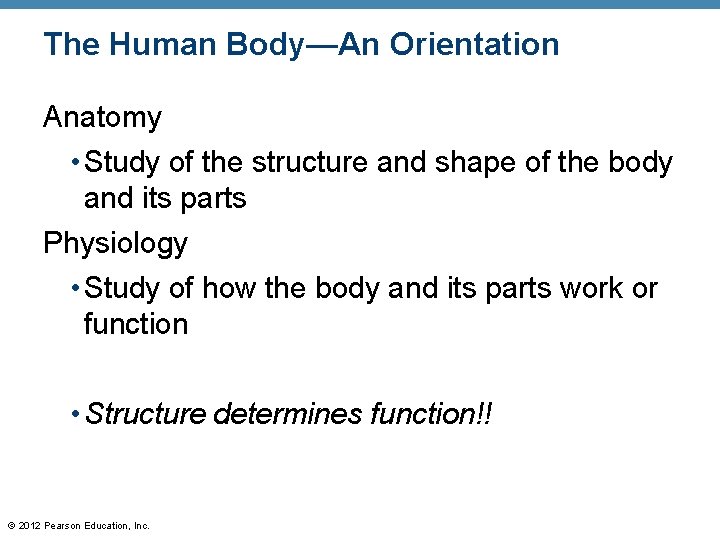 The Human Body—An Orientation Anatomy • Study of the structure and shape of the