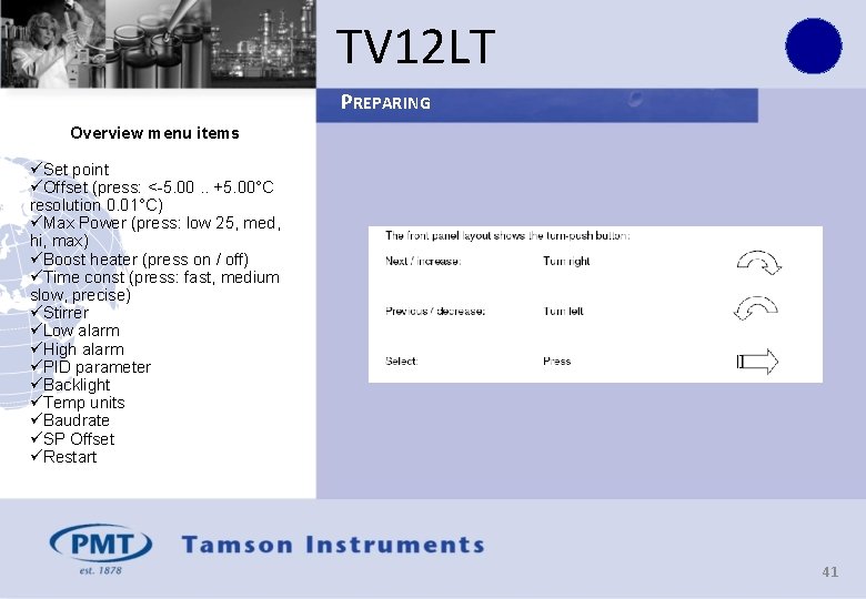 TV 12 LT PREPARING Overview menu items üSet point üOffset (press: <-5. 00. .