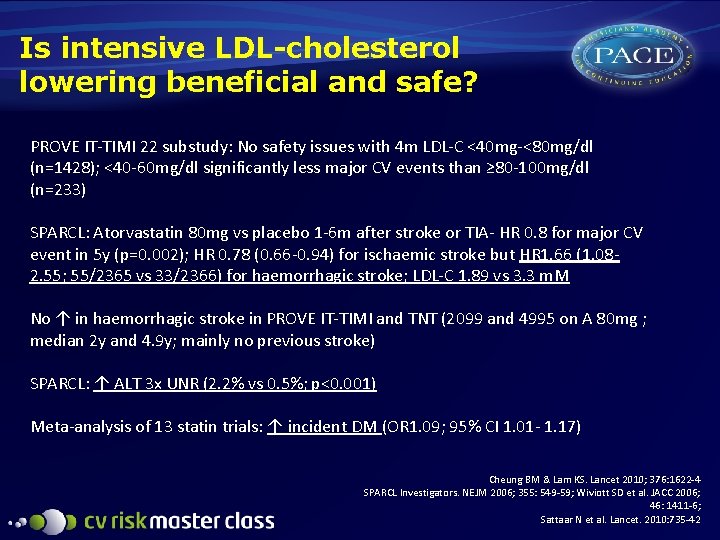 Is intensive LDL-cholesterol lowering beneficial and safe? PROVE IT-TIMI 22 substudy: No safety issues