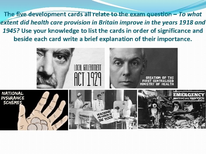 The five development cards all relate to the exam question – To what extent
