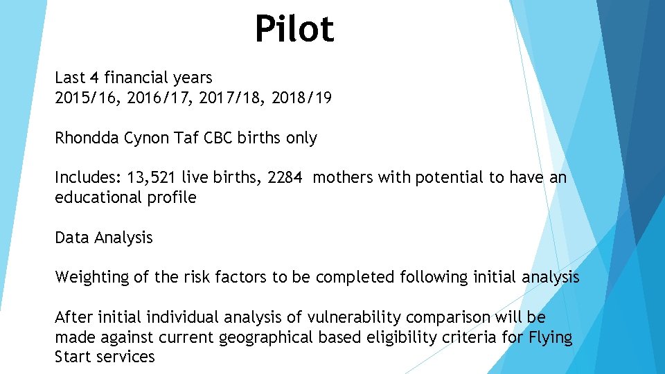 Pilot Last 4 financial years 2015/16, 2016/17, 2017/18, 2018/19 Rhondda Cynon Taf CBC births