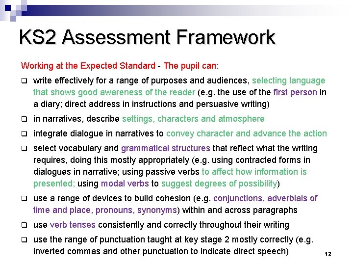 KS 2 Assessment Framework Working at the Expected Standard - The pupil can: q
