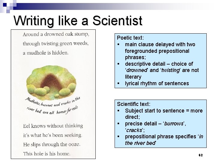 Writing like a Scientist Poetic text: § main clause delayed with two foregrounded prepositional