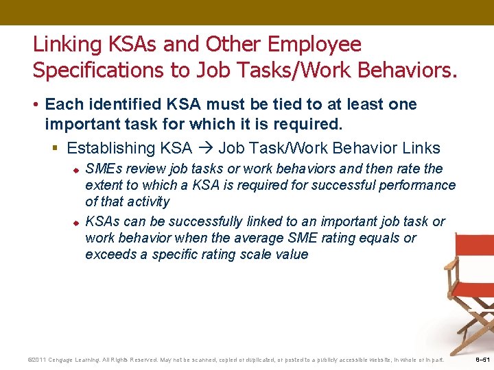 Linking KSAs and Other Employee Specifications to Job Tasks/Work Behaviors. • Each identified KSA