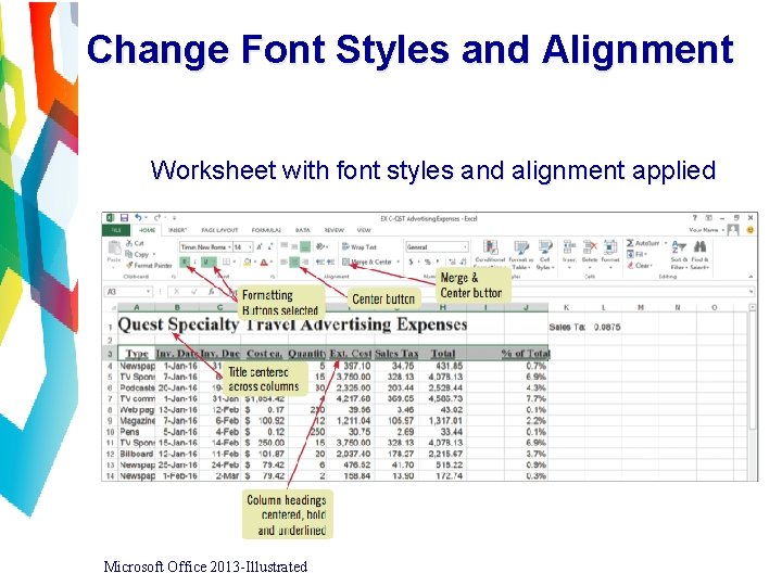 Change Font Styles and Alignment Worksheet with font styles and alignment applied Microsoft Office