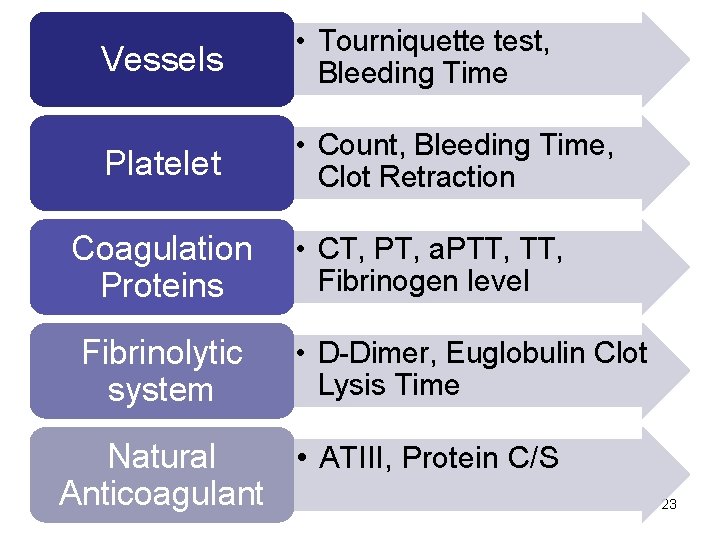 Vessels • Tourniquette test, Bleeding Time Platelet • Count, Bleeding Time, Clot Retraction Coagulation