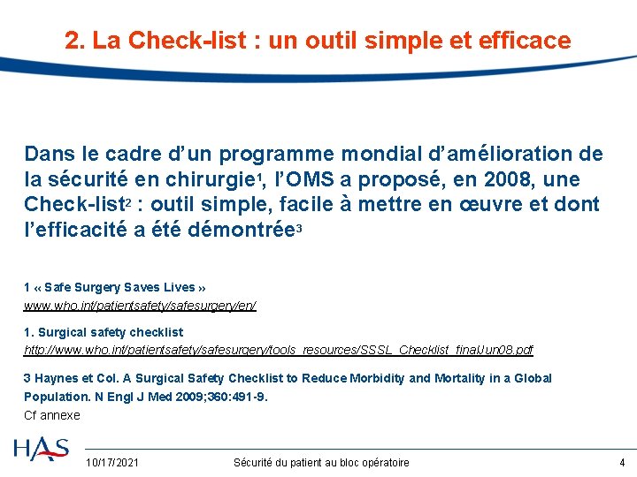 2. La Check-list : un outil simple et efficace Dans le cadre d’un programme