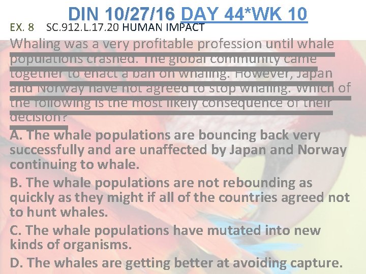 Lesson Overview EX. 8 What is Ecology? DIN 10/27/16 DAY 44*WK 10 SC. 912.