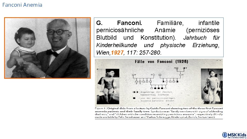 Fanconi Anemia G. Fanconi. Familiäre, infantile perniciosähnliche Anämie (perniziöses Blutbild und Konstitution). Jahrbuch für