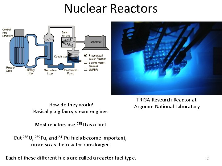 Nuclear Reactors How do they work? Basically big fancy steam engines. TRIGA Research Reactor