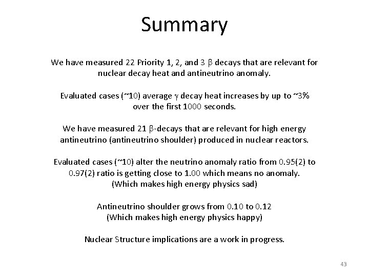 Summary We have measured 22 Priority 1, 2, and 3 b decays that are