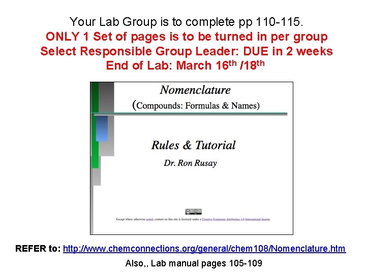 Your Lab Group is to complete pp 110 -115. ONLY 1 Set of pages