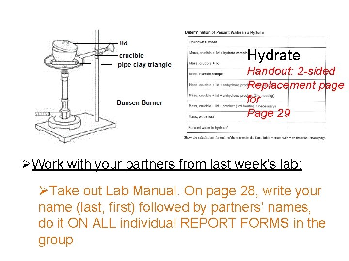 Hydrate Handout: 2 -sided Replacement page for Page 29 ØWork with your partners from