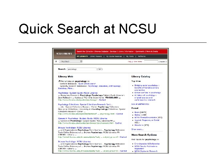 Quick Search at NCSU 