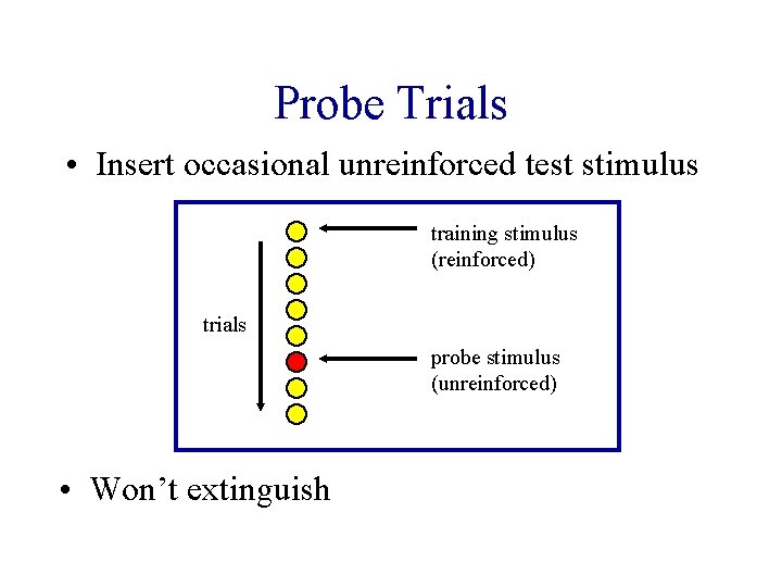 Probe Trials • Insert occasional unreinforced test stimulus training stimulus (reinforced) trials probe stimulus