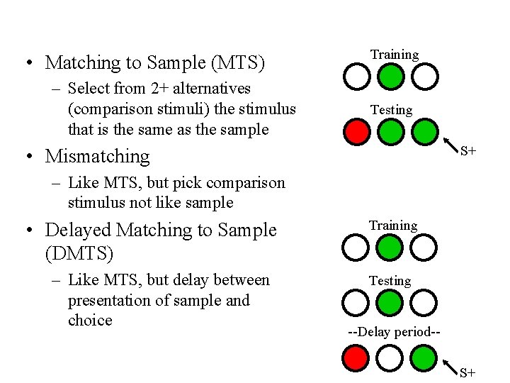  • Matching to Sample (MTS) – Select from 2+ alternatives (comparison stimuli) the
