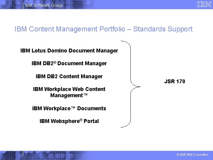 IBM Software Group IBM Content Management Portfolio – Standards Support IBM Lotus Domino Document