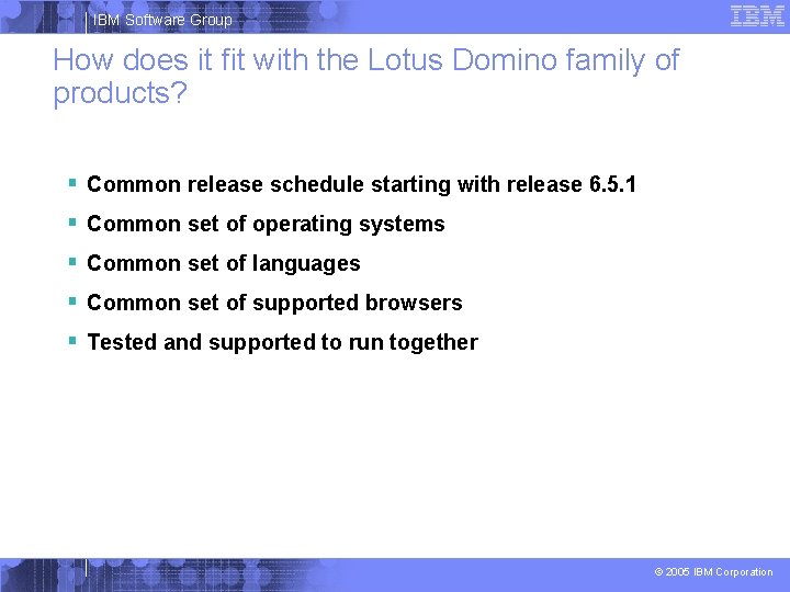 IBM Software Group How does it fit with the Lotus Domino family of products?