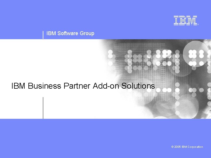 IBM Software Group IBM Business Partner Add-on Solutions © 2005 IBM Corporation 