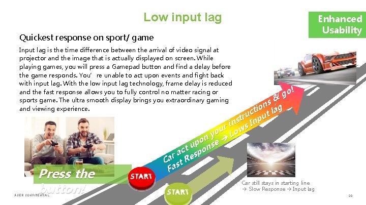 Low input lag Enhanced Usability Quickest response on sport/ game Input lag is the