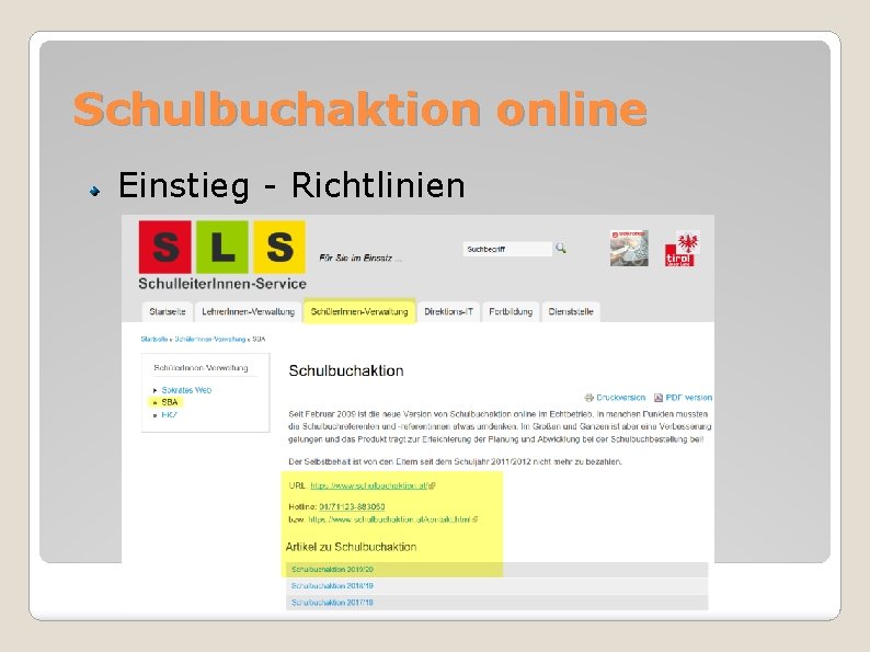 Schulbuchaktion online Einstieg - Richtlinien 