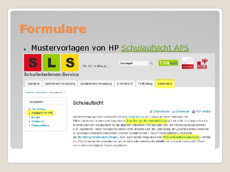 Formulare Mustervorlagen von HP Schulaufsicht APS 