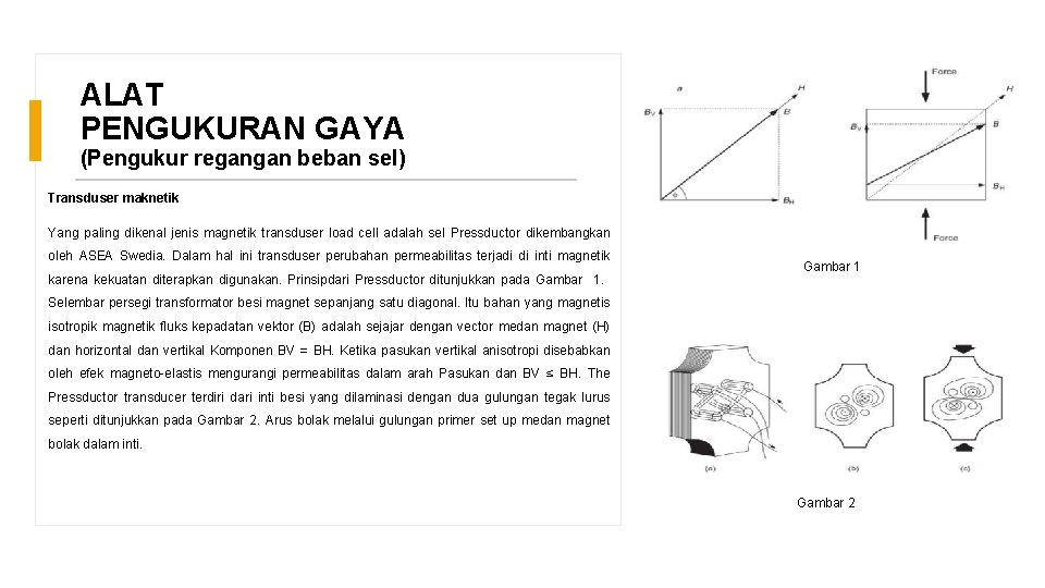 ALAT PENGUKURAN GAYA (Pengukur regangan beban sel) Transduser maknetik Yang paling dikenal jenis magnetik