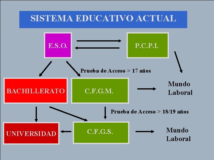 SISTEMA EDUCATIVO ACTUAL E. S. O. P. C. P. I. Prueba de Acceso >