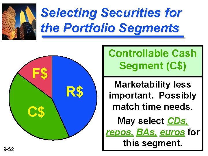 Selecting Securities for the Portfolio Segments Controllable Cash Segment (C$) F$ R$ C$ 9