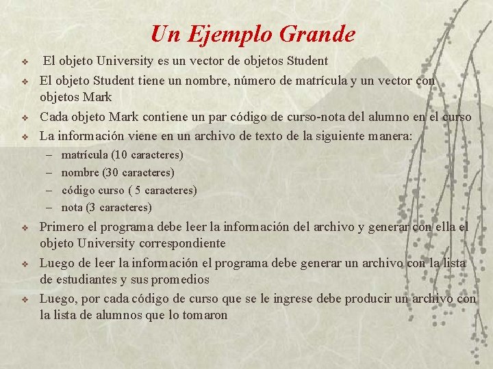 Un Ejemplo Grande v v El objeto University es un vector de objetos Student
