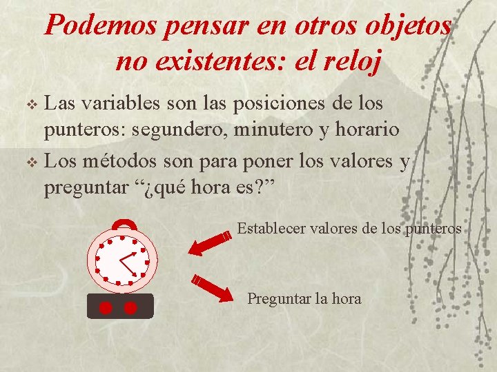 Podemos pensar en otros objetos no existentes: el reloj Las variables son las posiciones
