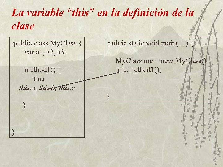 La variable “this” en la definición de la clase public class My. Class {