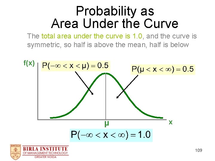 Probability as Area Under the Curve The total area under the curve is 1.