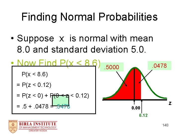 Finding Normal Probabilities • Suppose x is normal with mean 8. 0 and standard