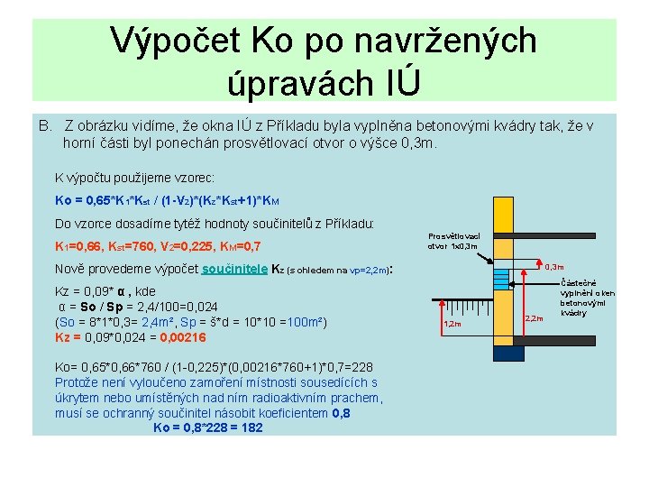 Výpočet Ko po navržených úpravách IÚ B. Z obrázku vidíme, že okna IÚ z