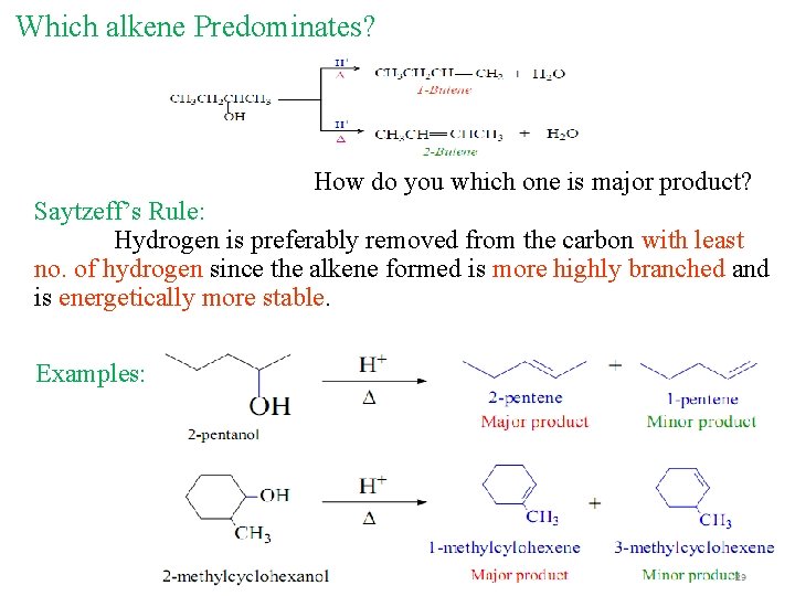 Which alkene Predominates? How do you which one is major product? Saytzeff’s Rule: Hydrogen