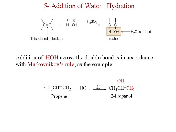 5 - Addition of Water : Hydration Addition of HOH across the double bond