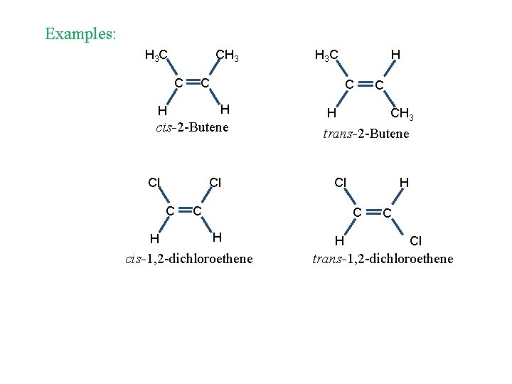 Examples: H 3 C C cis-2 -Butene Cl H H Cl C H 3