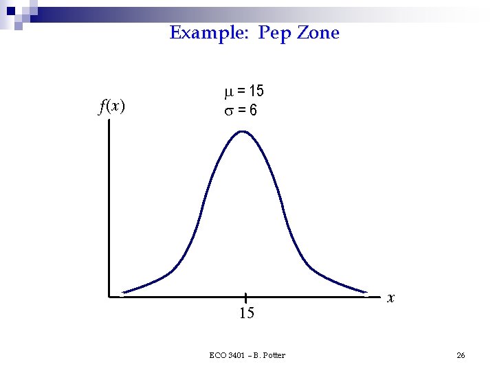 Example: Pep Zone f (x ) = 15 =6 15 ECO 3401 – B. Example: Pep Zone f (x ) = 15 =6 15 ECO 3401 – B.