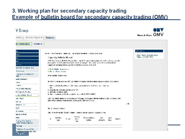 3. Working plan for secondary capacity trading Example of bulletin board for secondary capacity