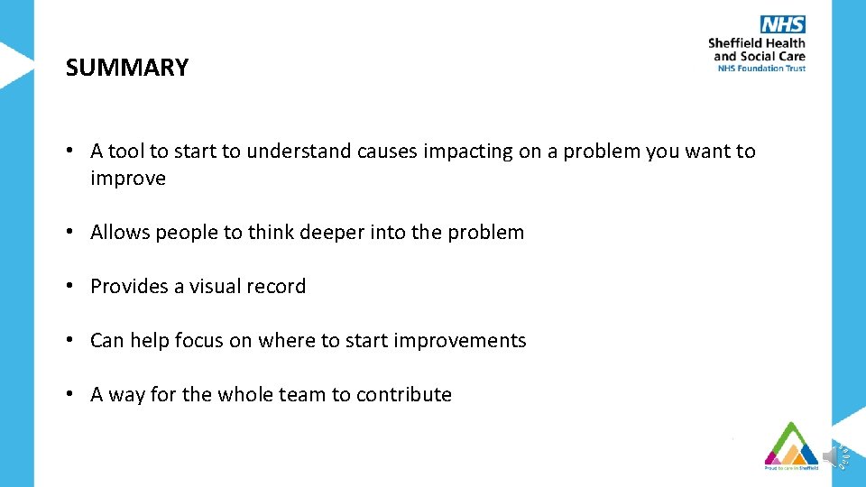SUMMARY • A tool to start to understand causes impacting on a problem you