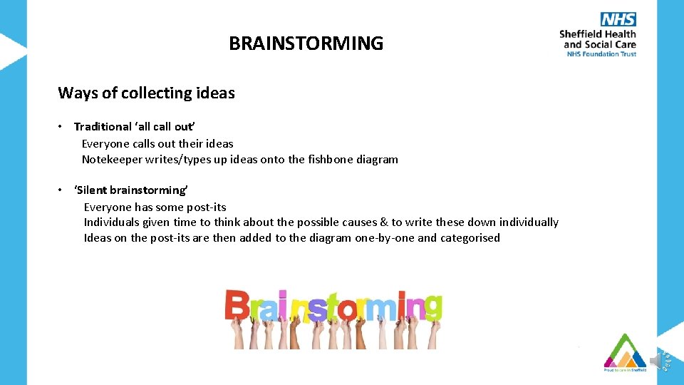 BRAINSTORMING Ways of collecting ideas • Traditional ‘all call out’ Everyone calls out their
